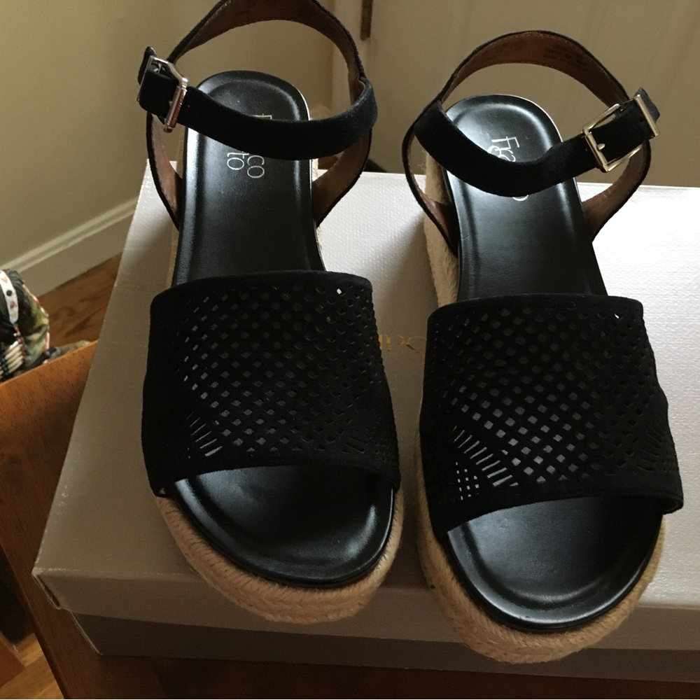 Franco Sarto Tennia Espadrille black suede sandals.